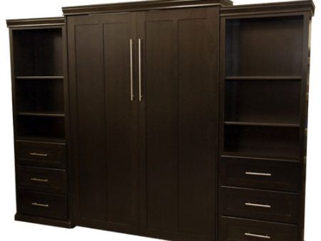 Contemporary Face Murphy Bed Vertical Queen Stained Espresso With Side Cabinets Online Sale