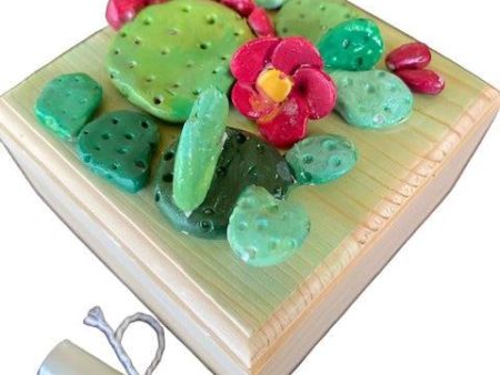 Keepsake Wooden Box with Handpainted Prickly Pear Cactus & Magnetic Closure - Customizable Scroll Inside For Sale