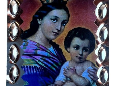 Mini Retablo Mary & Jesus | Handcrafted Spanish Colonial Tin Art | 3x2 New Mexico Online now