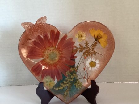 Bold Orange & Yellow Resin Heart with Butterfly Accent Online now