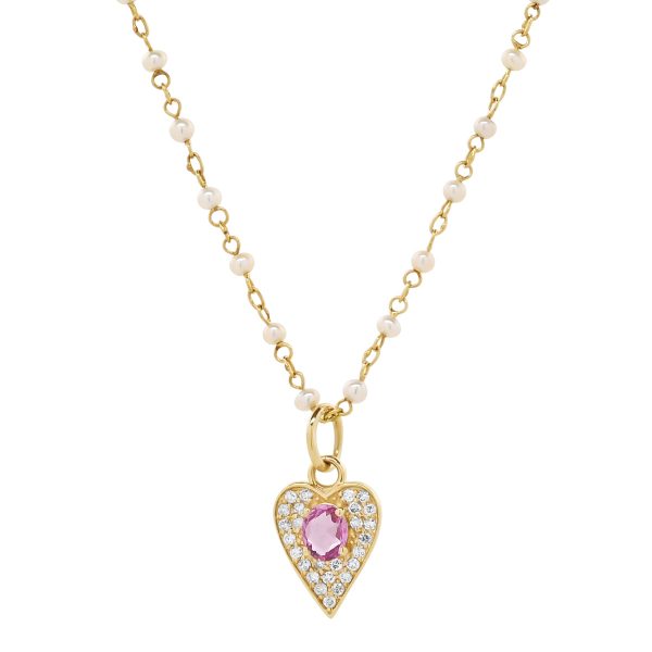 Pink Sapphire and Diamond Charm Necklace For Cheap