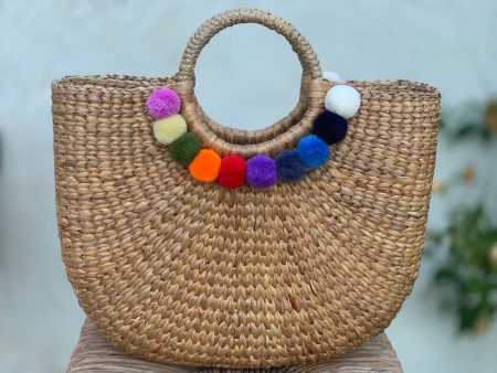 Water hyacinth pom pom bag - Round Bottom - MORE COLORS on Sale