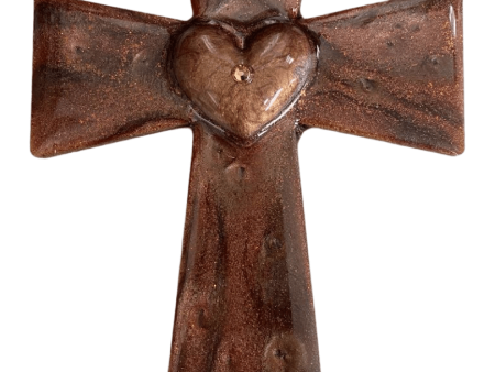 Brown Heart Resin Cross Magnet – Wood Backing 6x4 For Sale