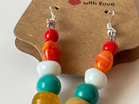 Multicolor Yellow Turquoise Glass Bead Earrings with Red Beads, 1.5-Inch Dangle For Discount