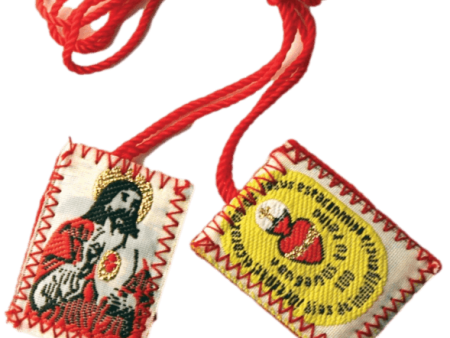 Scapular Sacred Heart of Jesus Detente Red Wool Backing Red Cord Supply